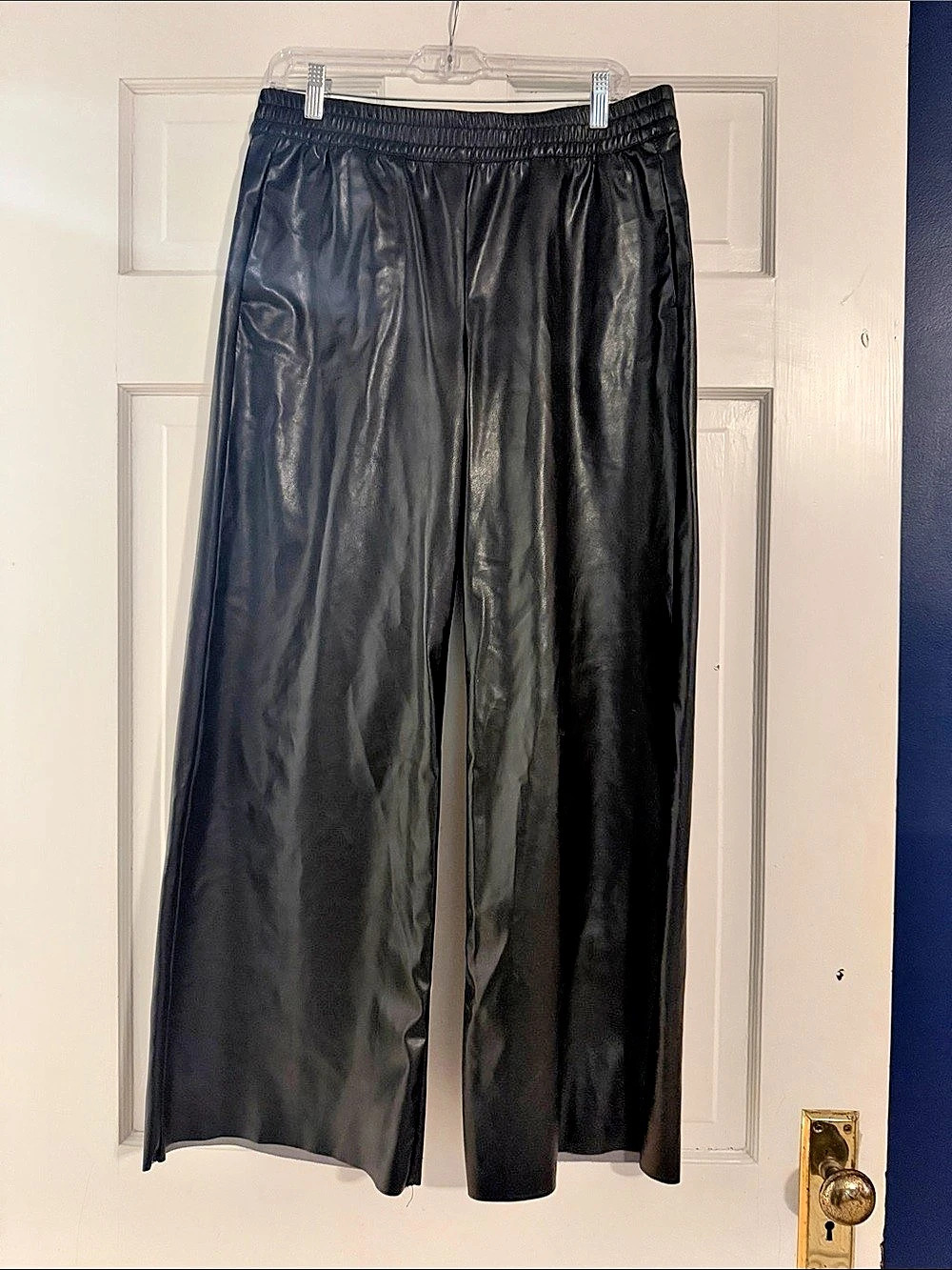 Wide-Leg Pull-On Faux-Leather Pants Black